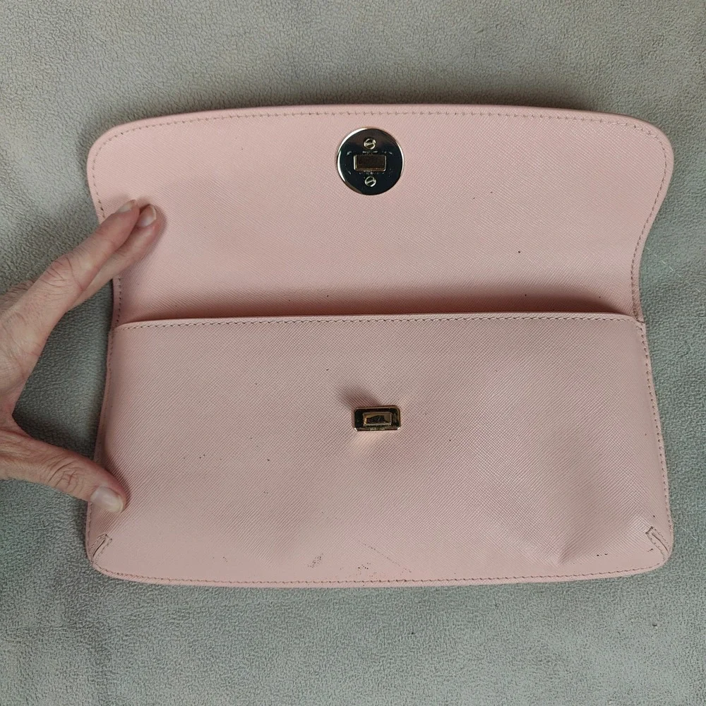 Tory Burch Leather Slim Diana Flap Clutch Blush Pink Saffiano Preppy‎ FLAWS